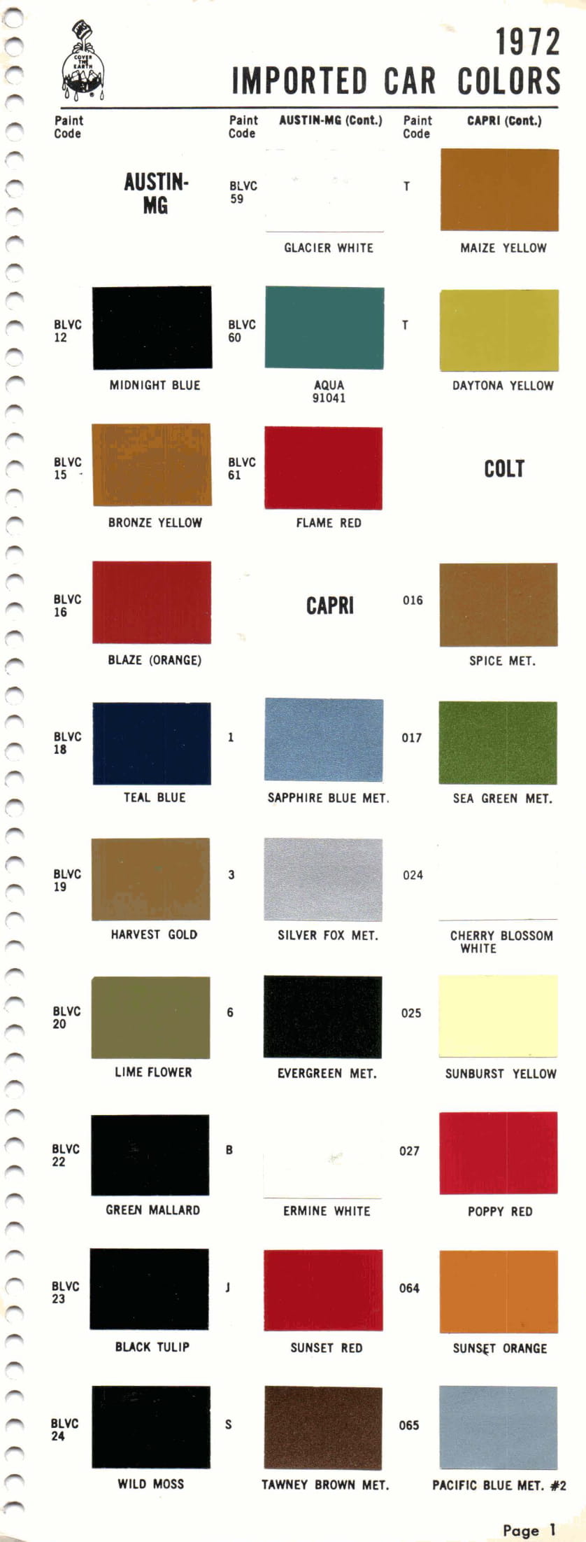 1972 Paint Code Color Book Page3