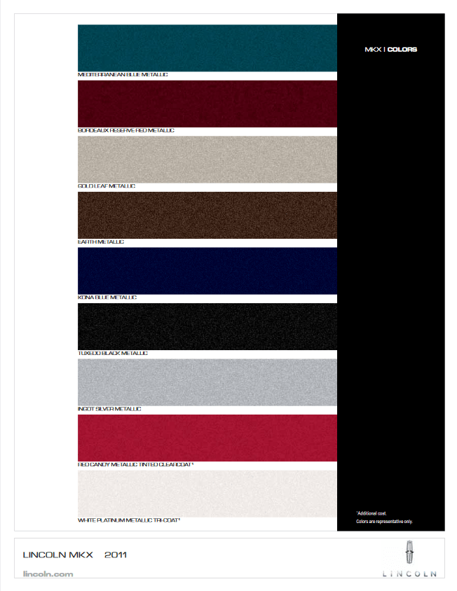 Paint Colors used on Lincoln Vehicles in 2011