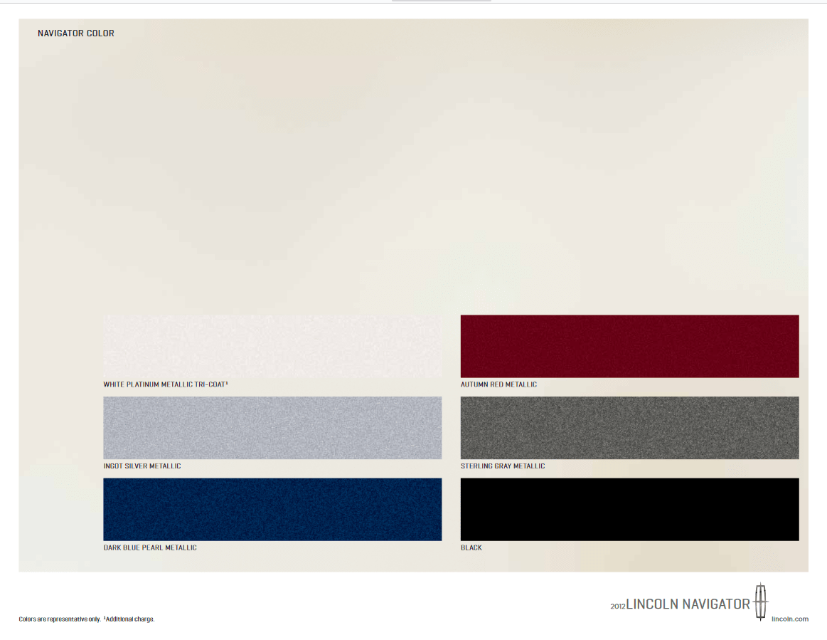 Paint Colors used on Lincoln Vehicles in 2012