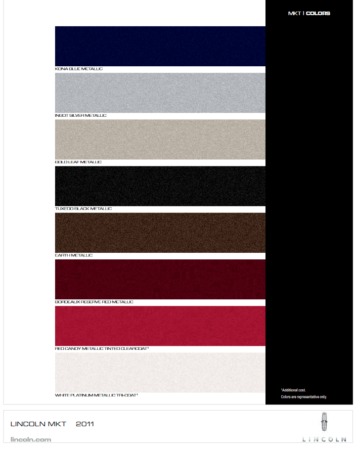 Paint Colors used on Lincoln Vehicles in 2011