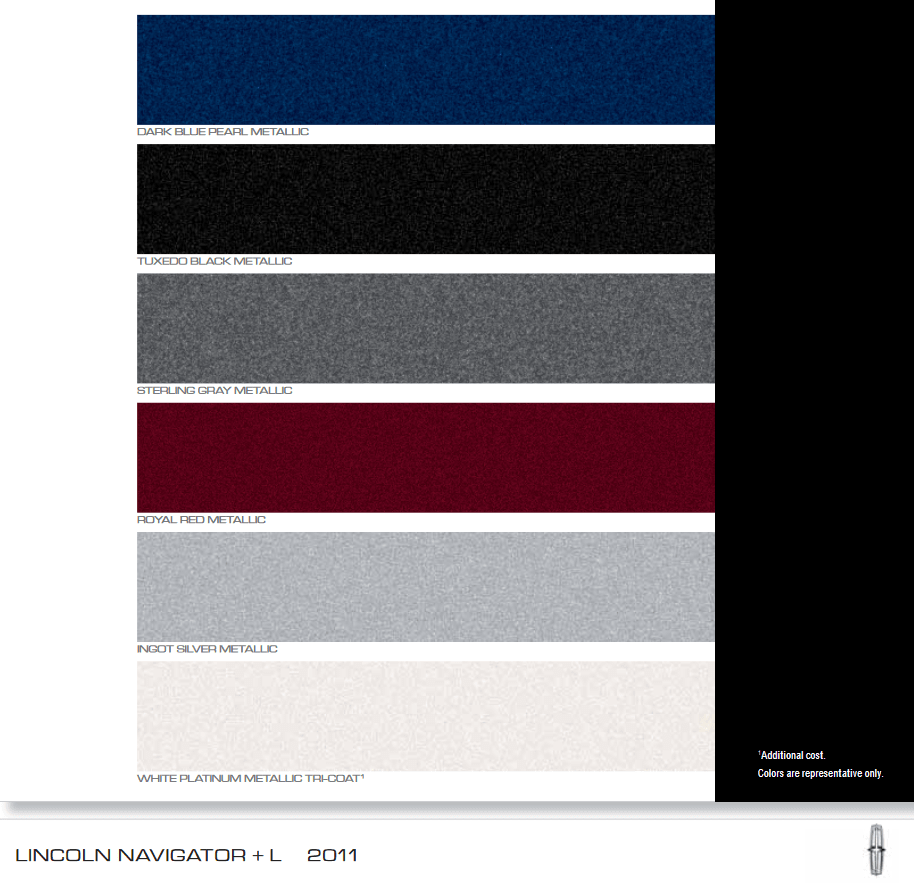 Paint Colors used on Lincoln Vehicles in 2011