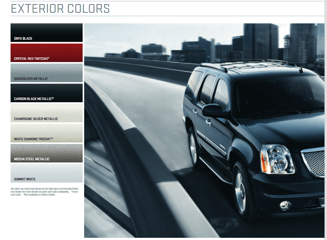 This paint chart shows the exact colors used on this GMC Yukon used for this year.