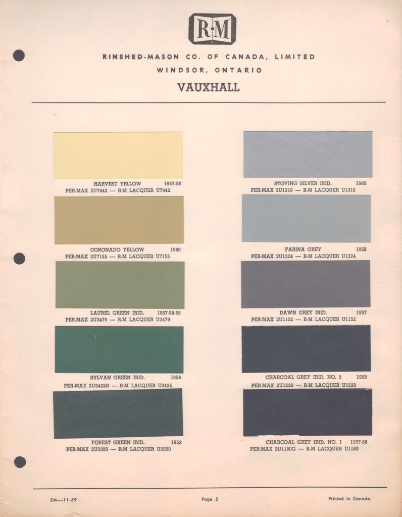 1953 RM Basf Vauxhall Paint Chart