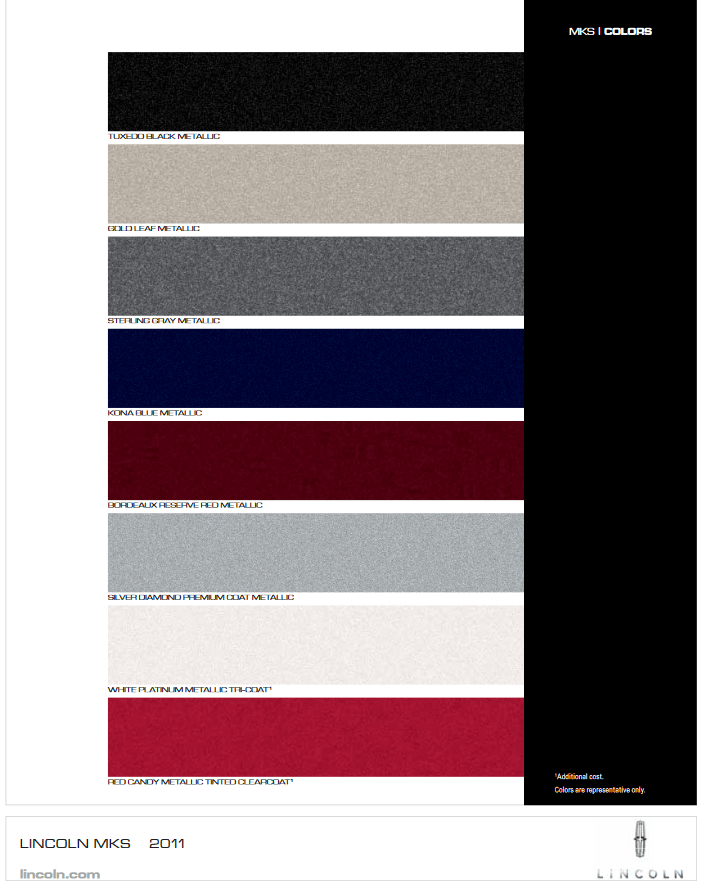 Paint Colors used on Lincoln Vehicles in 2011