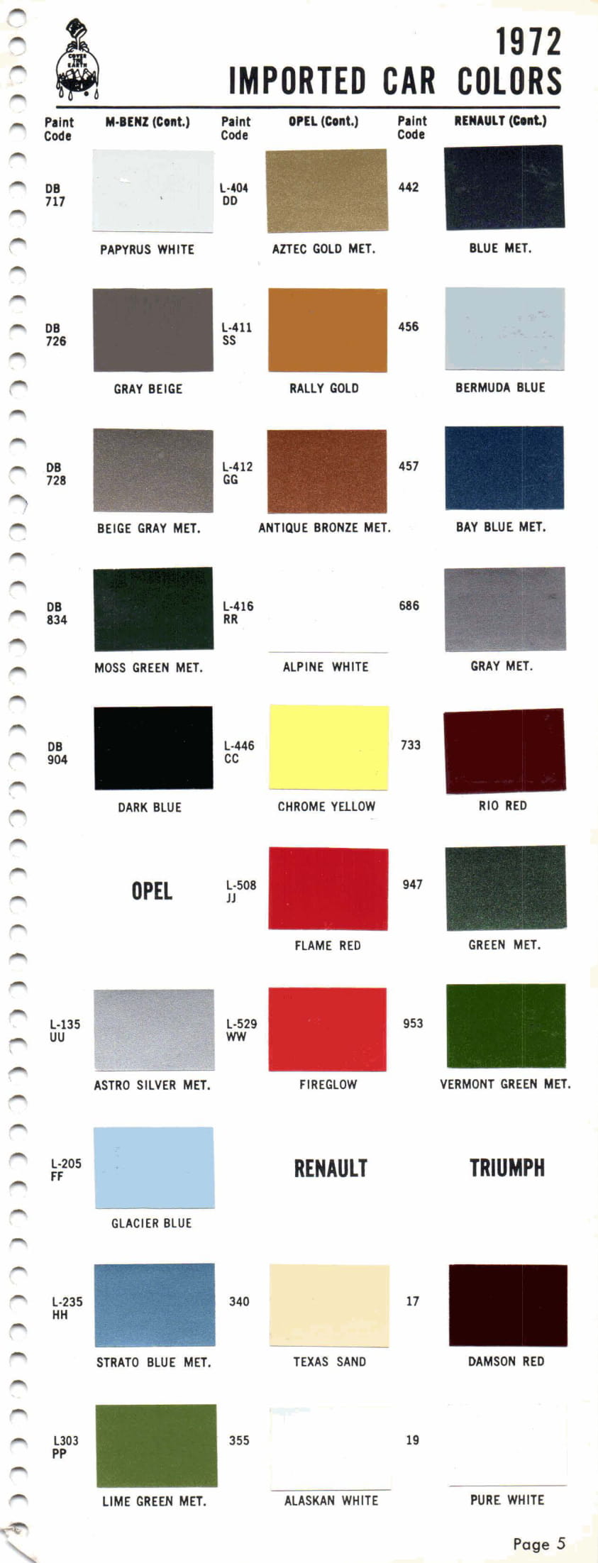 1972 Paint Code Color Book Page 11