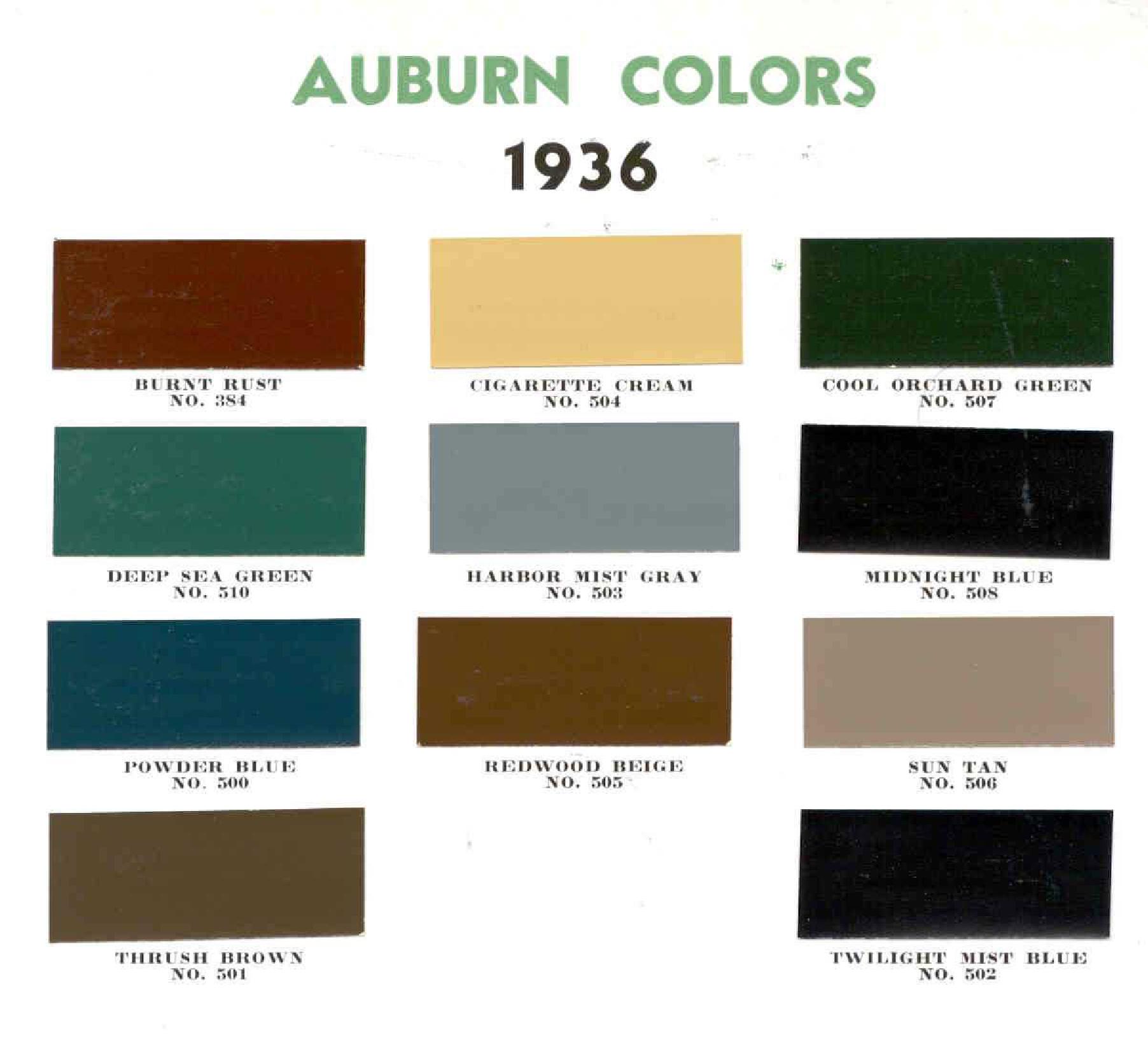 Colors used on the 1936 Auburn vehicle.