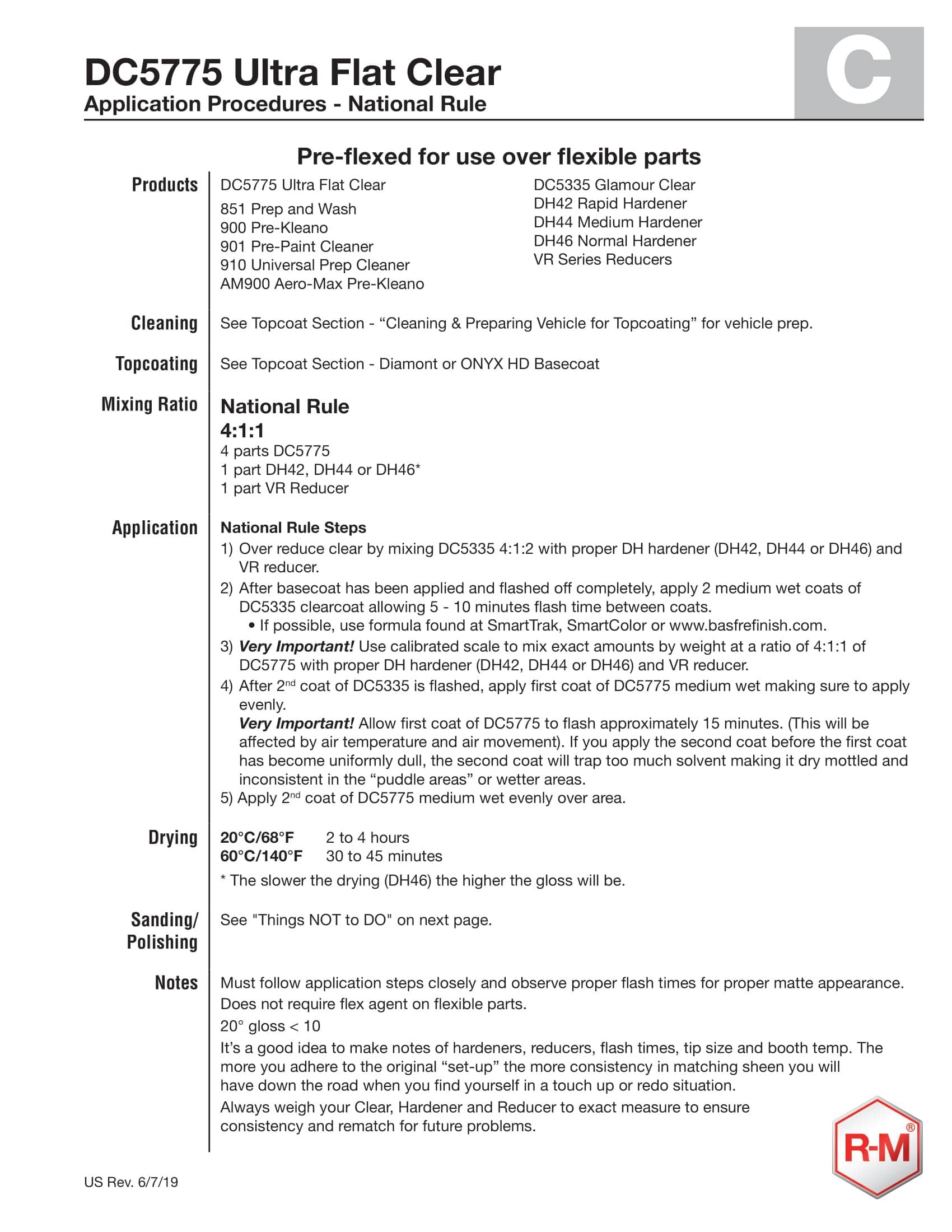 rm basf Diamonts techical data sheet for dc5775 flat clear