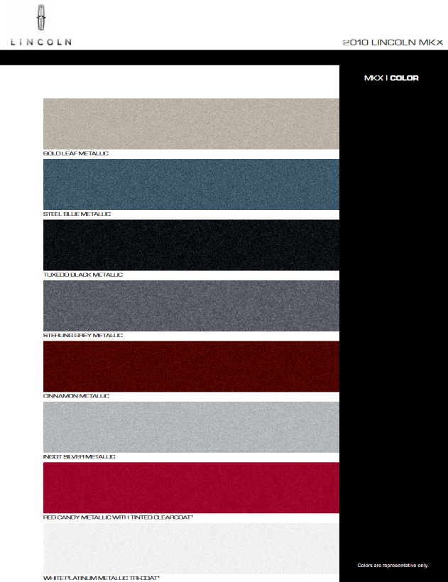 Paint Colors used on Lincoln Vehicles in 2010