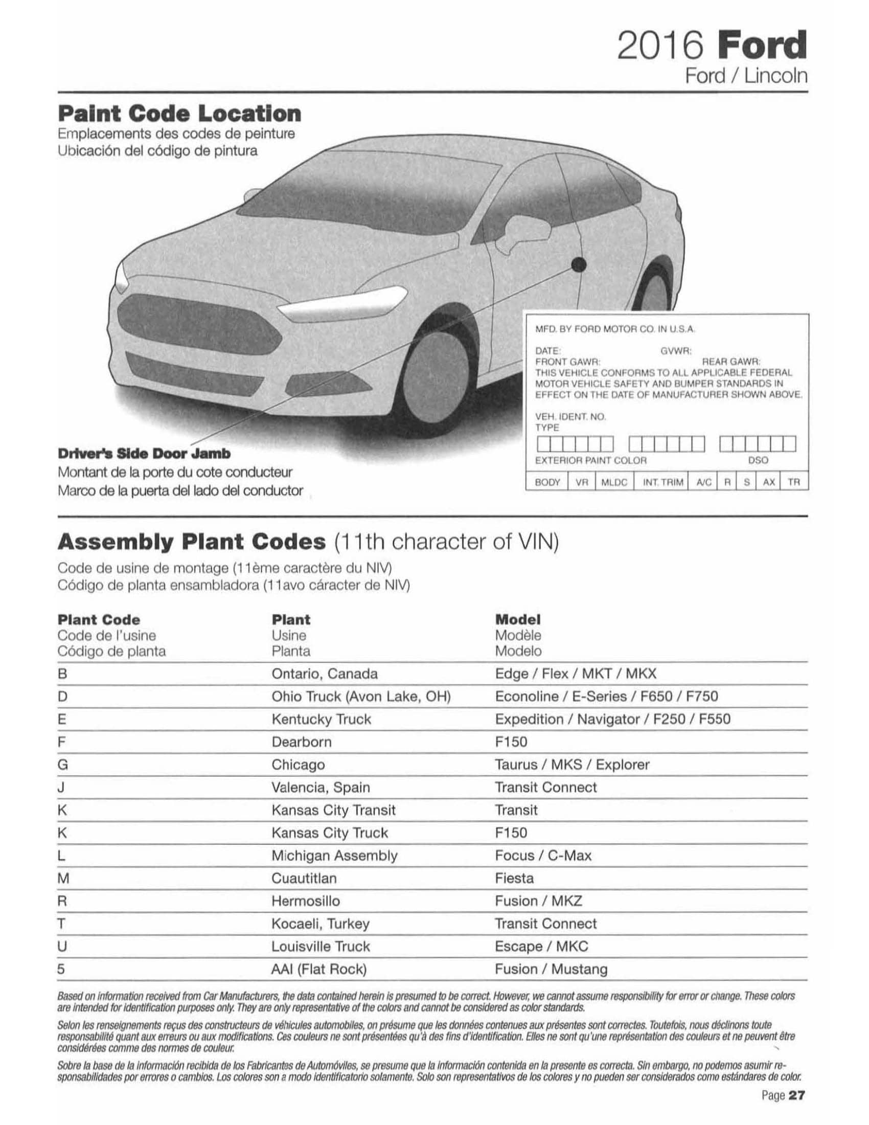 2016 Paint Code Location