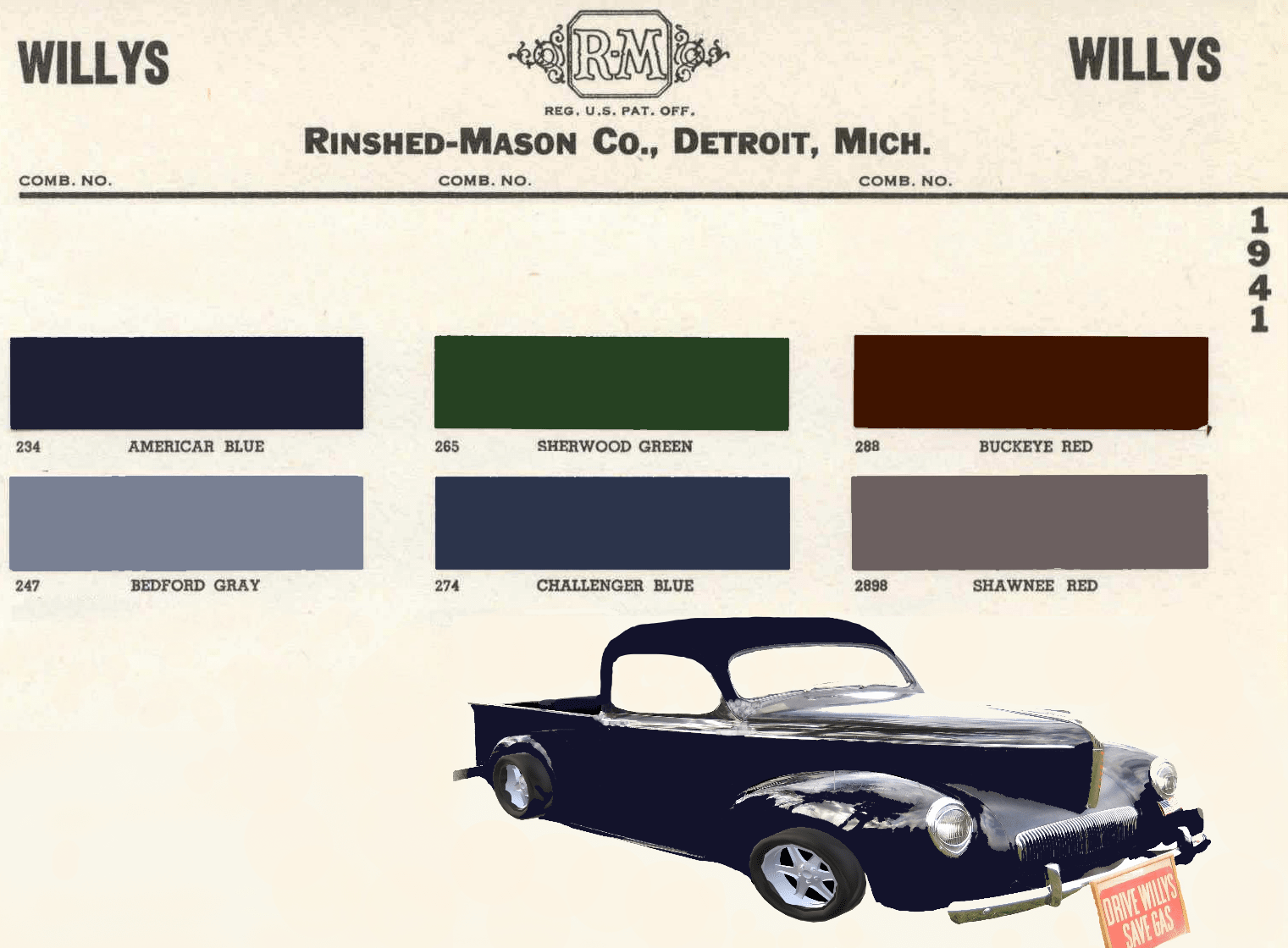 Paint Codes used on Willys in 1941