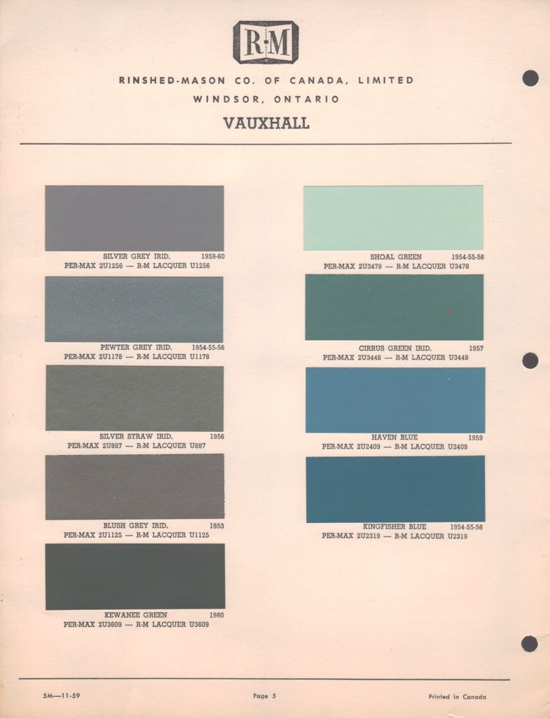 1953 RM Basf Vauxhall Paint Chart