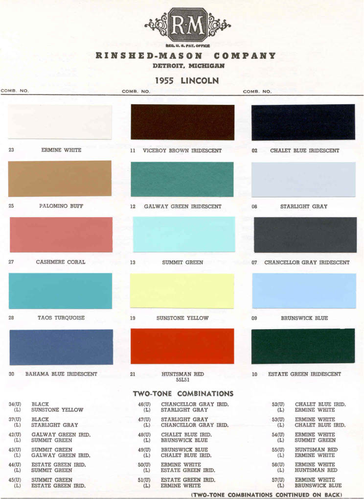 Color Codes used on Lincoln Vehicles in 1955