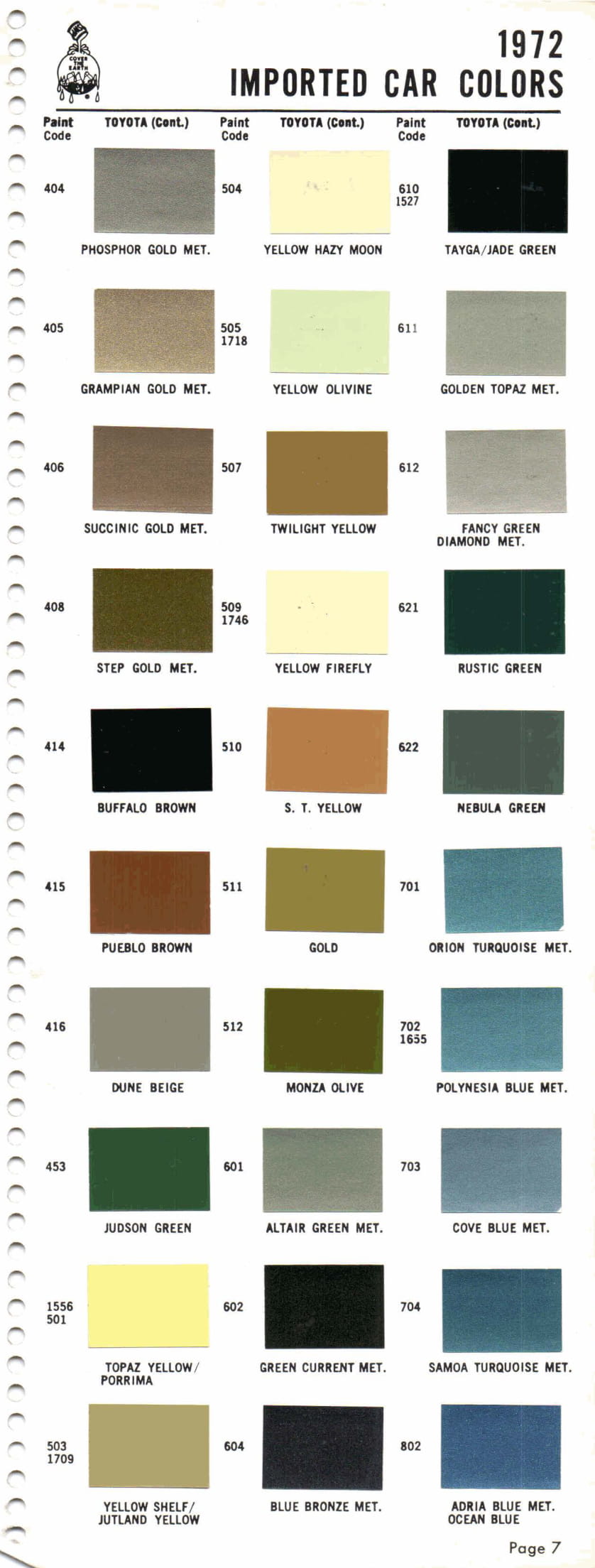 1972 Paint Code Color Book Page 14