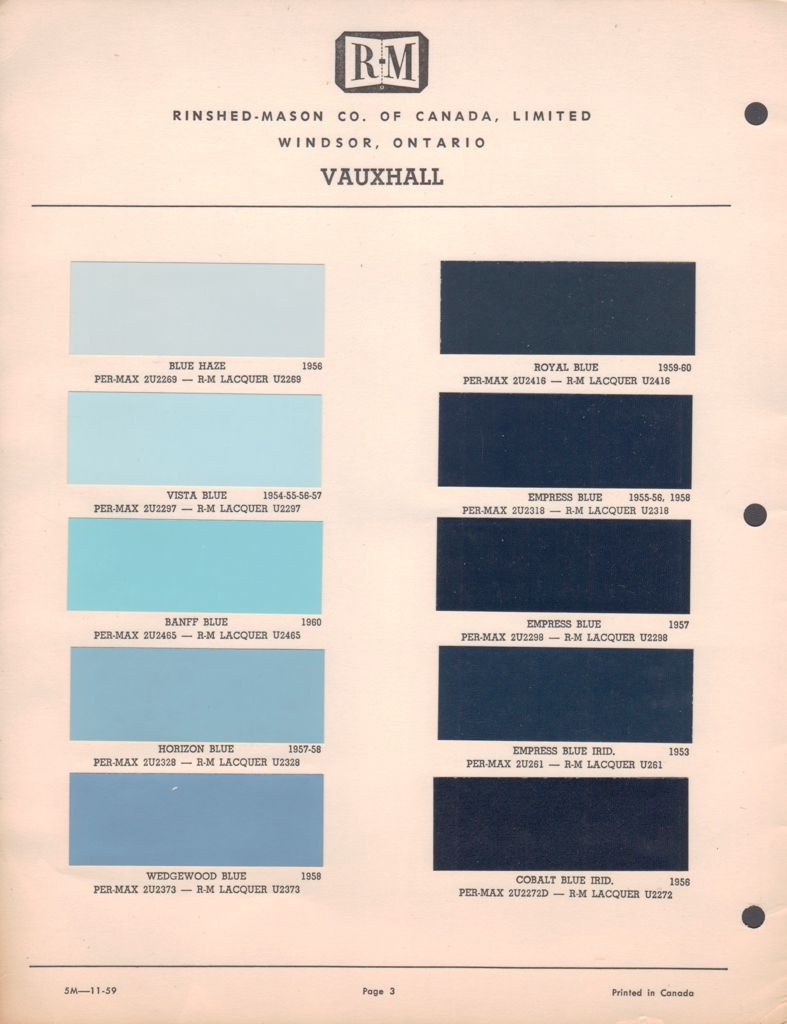 1953 RM Basf Vauxhall Paint Chart