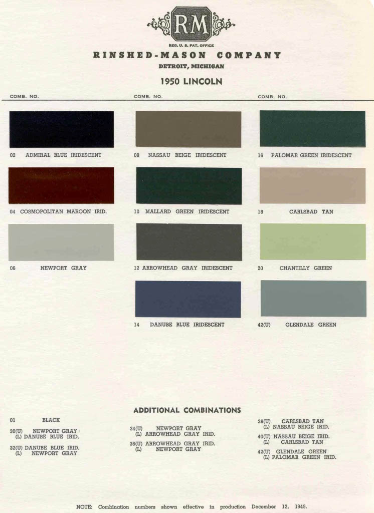 Colors used on Lincoln in 1950