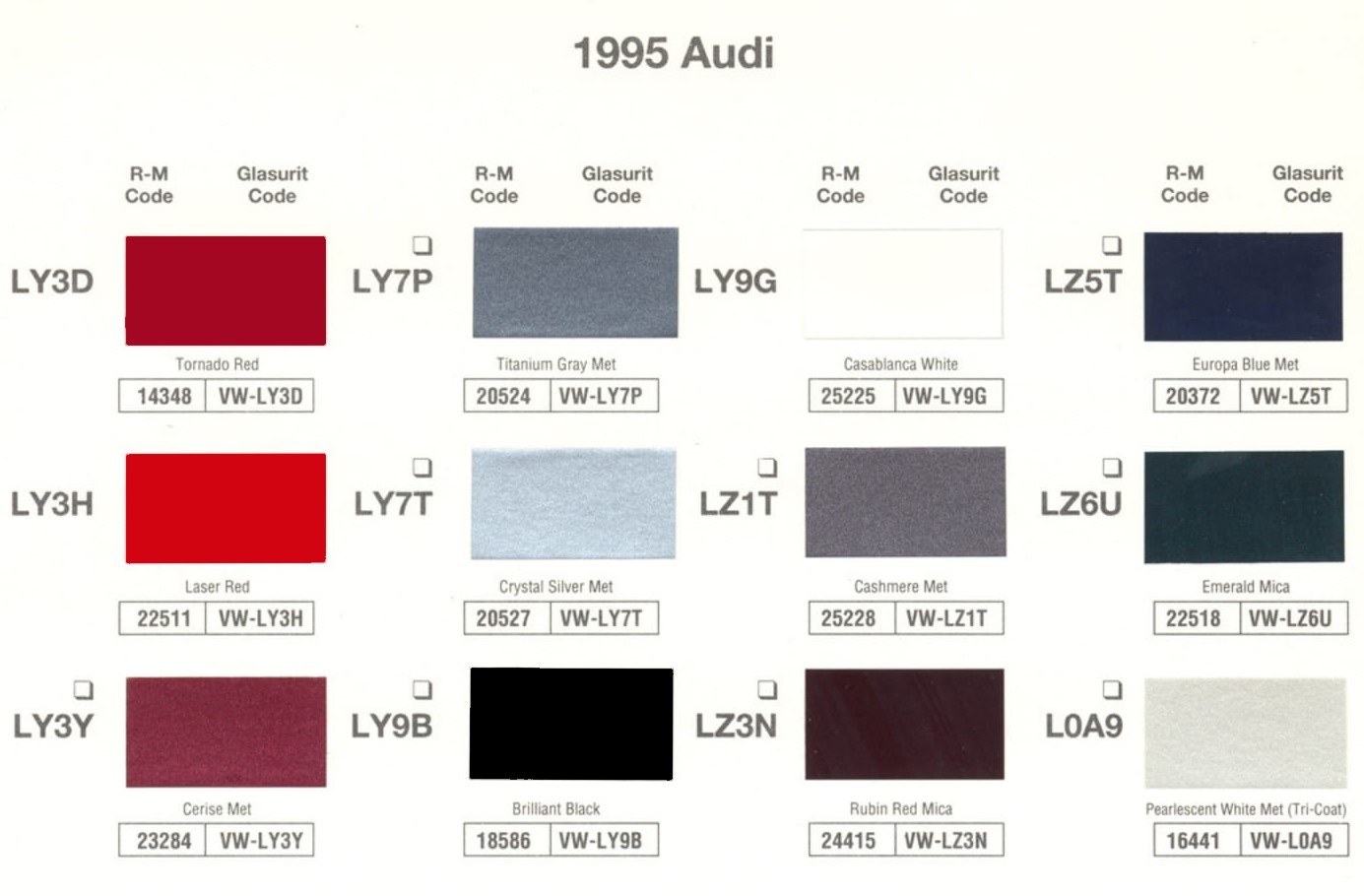 Color examples used on Audi in 1995