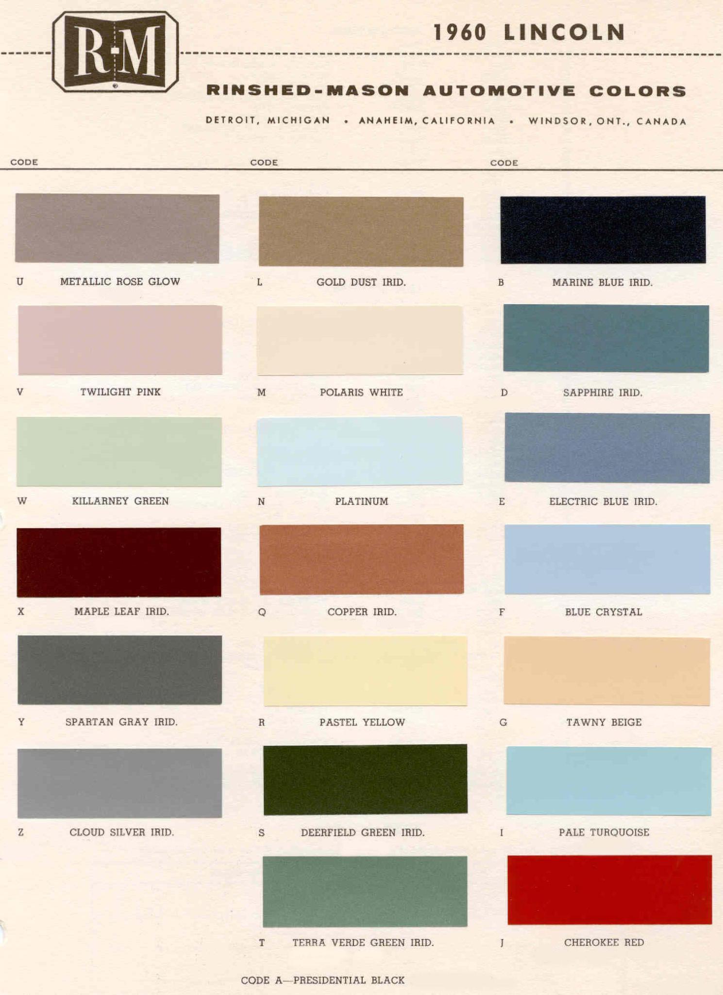 Exterior Paint Codes and its example for Lincoln Colors