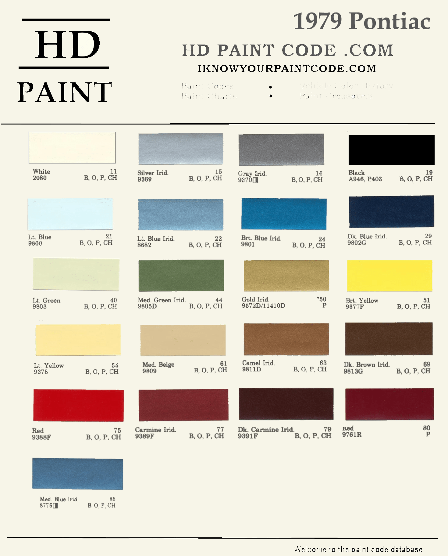 Colors used on Pontiac in 1979