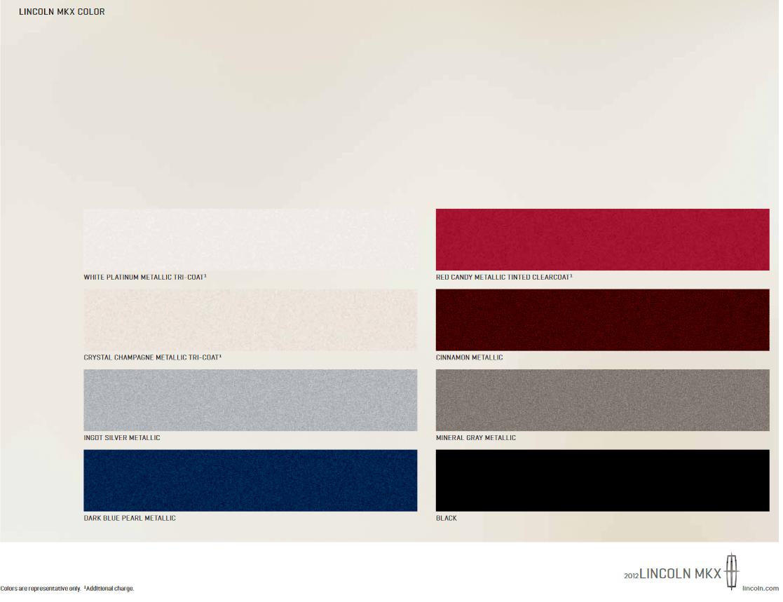 Paint Colors used on Lincoln Vehicles in 2012