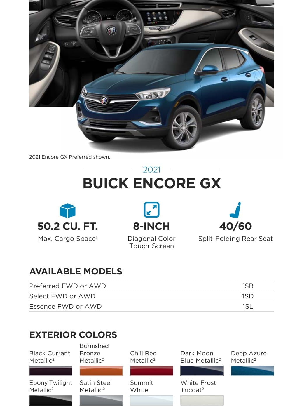 Models and Exterior Colors used The Buick Encore GX in 2021