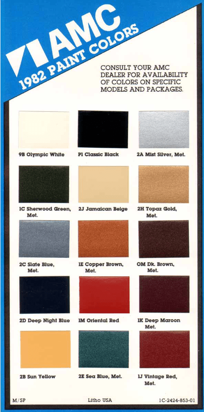 Colors used in 1982 on AMC