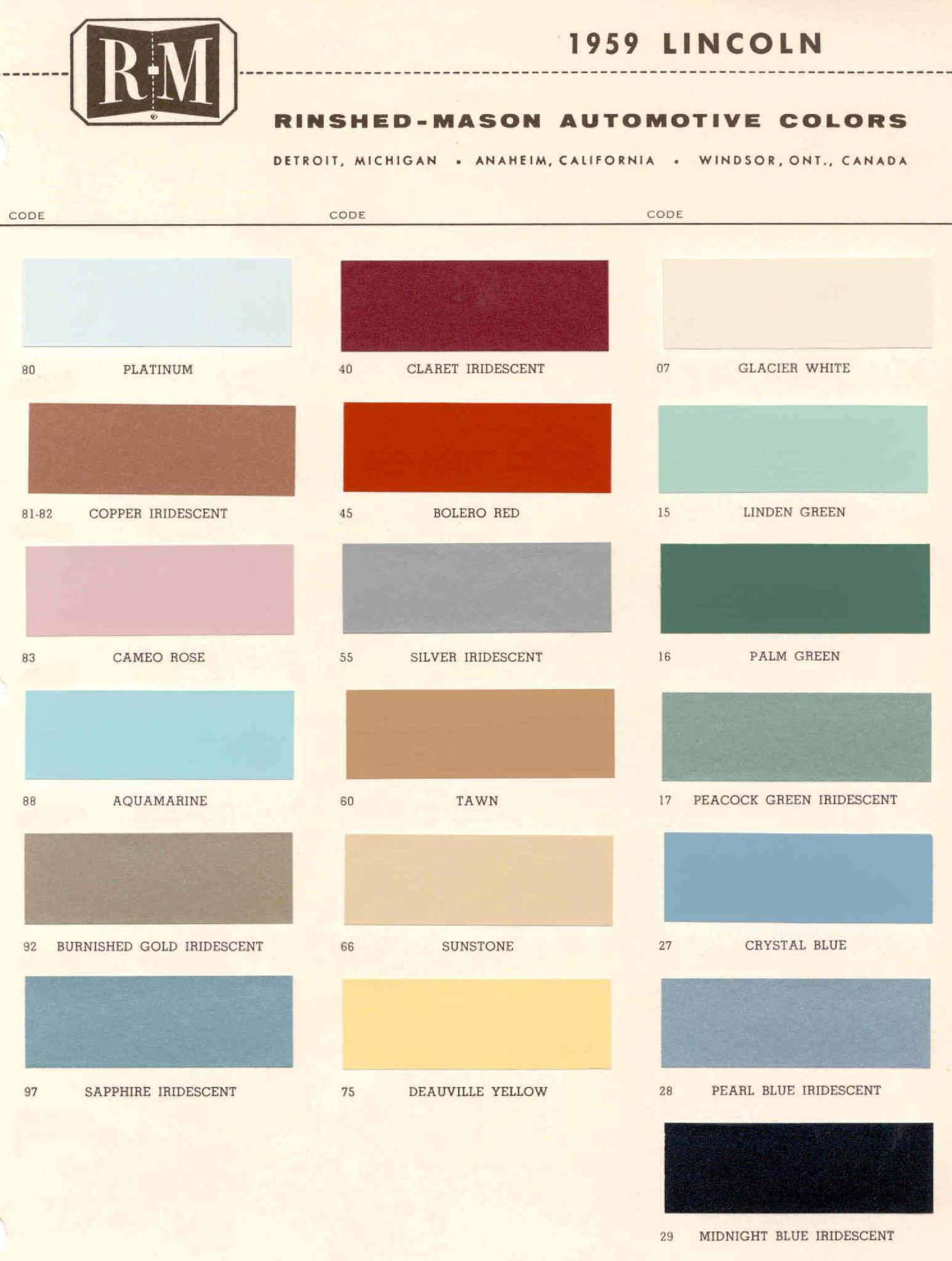 Exterior Paint Codes and its example for Lincoln Colors