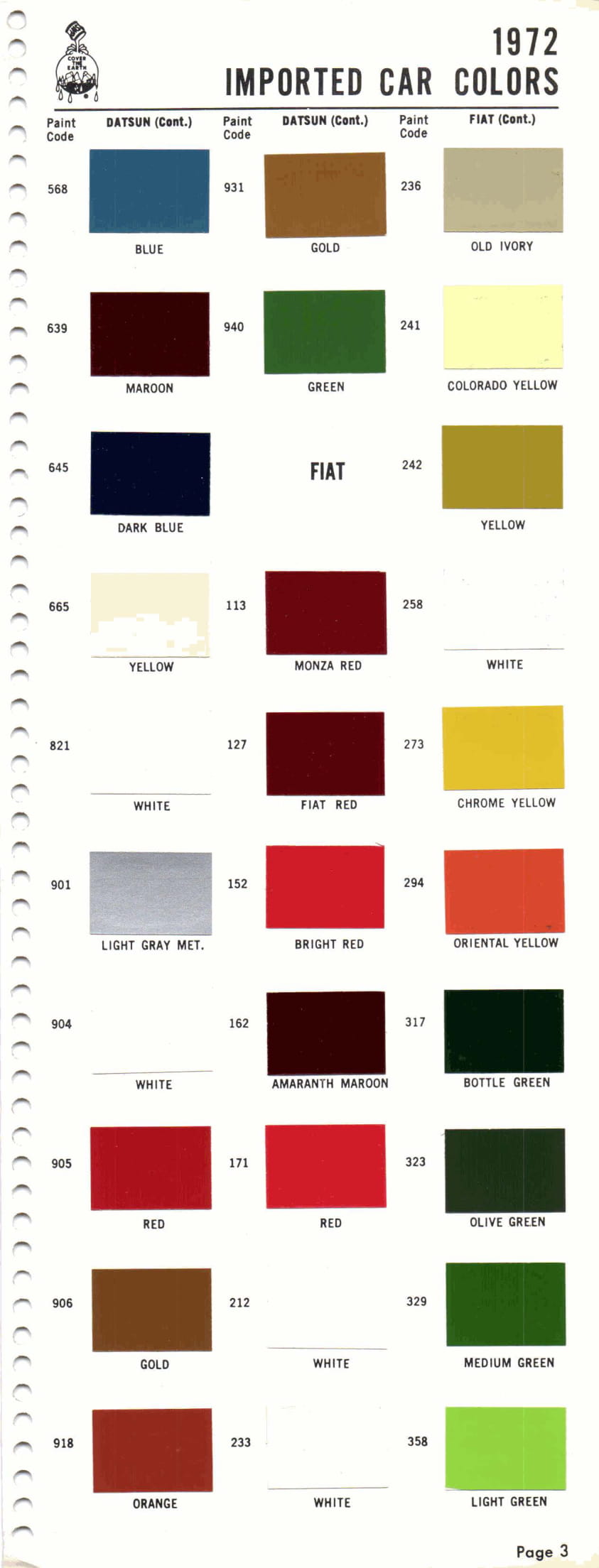 1972 Paint Code Color Book Page8