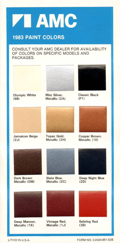 Colors used in 1983 on AMC