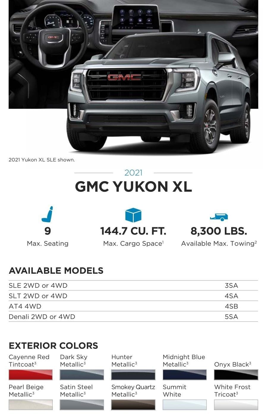 This paint chart shows the exact colors used on this GMC Yukon used for this year.