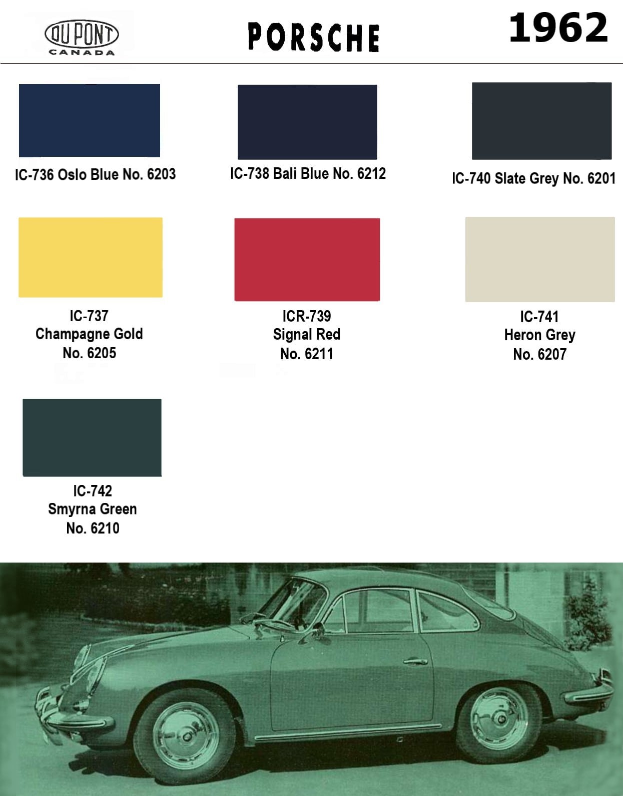 Colors used on Porsche in 1962