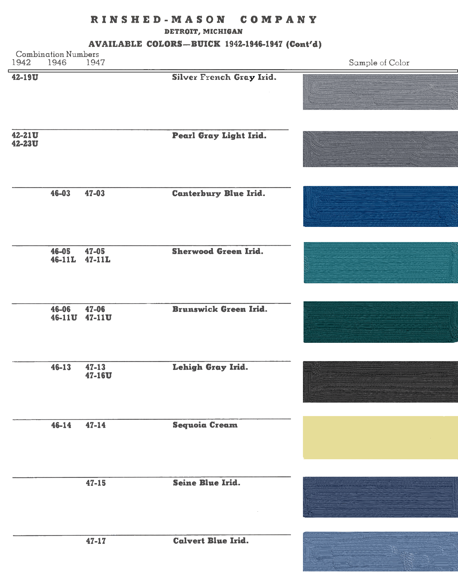 Colors used on Buick during ww2.  Production was limited so the paint companies combined years for the colors charts.