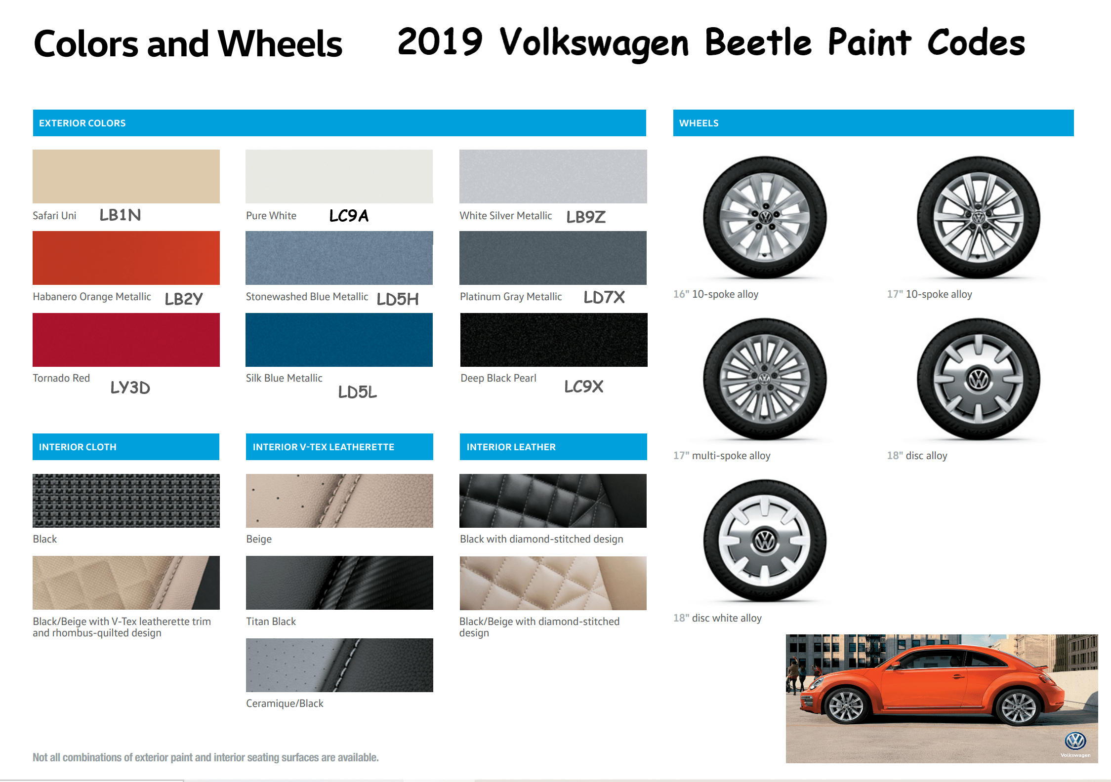 Exterior Paint Colors and Codes for the colors for all the 2019 Volkswagen Beetle vehicles.