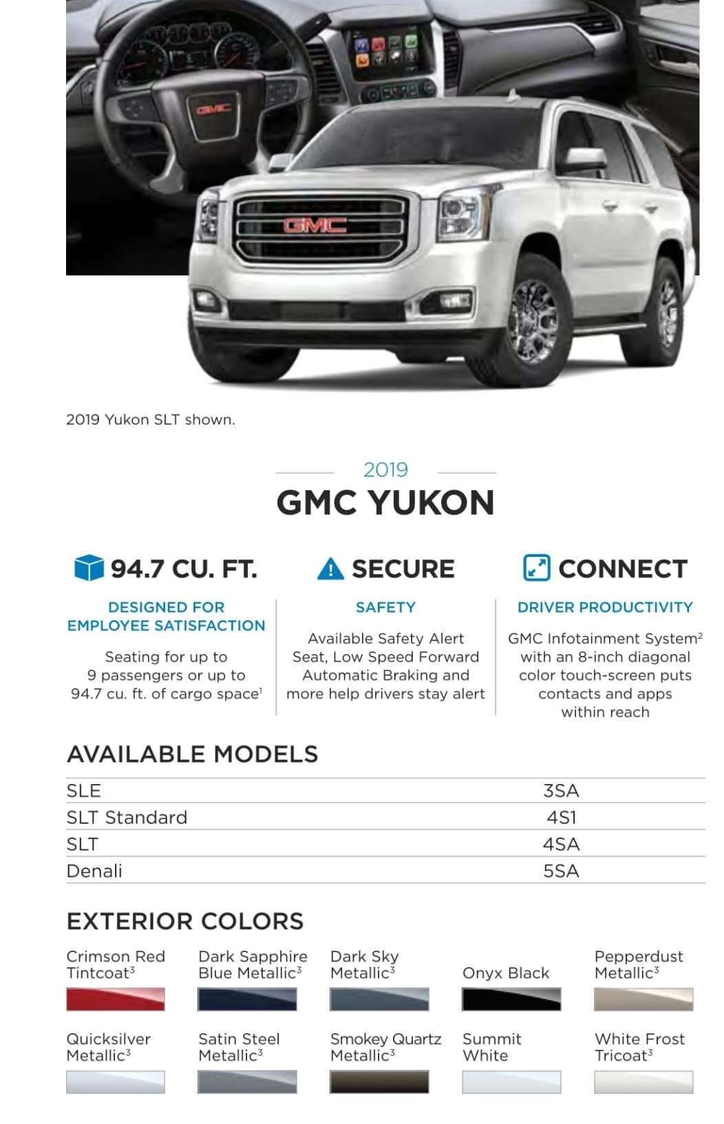 This paint chart shows the exact colors used on this GMC Yukon used for this year.