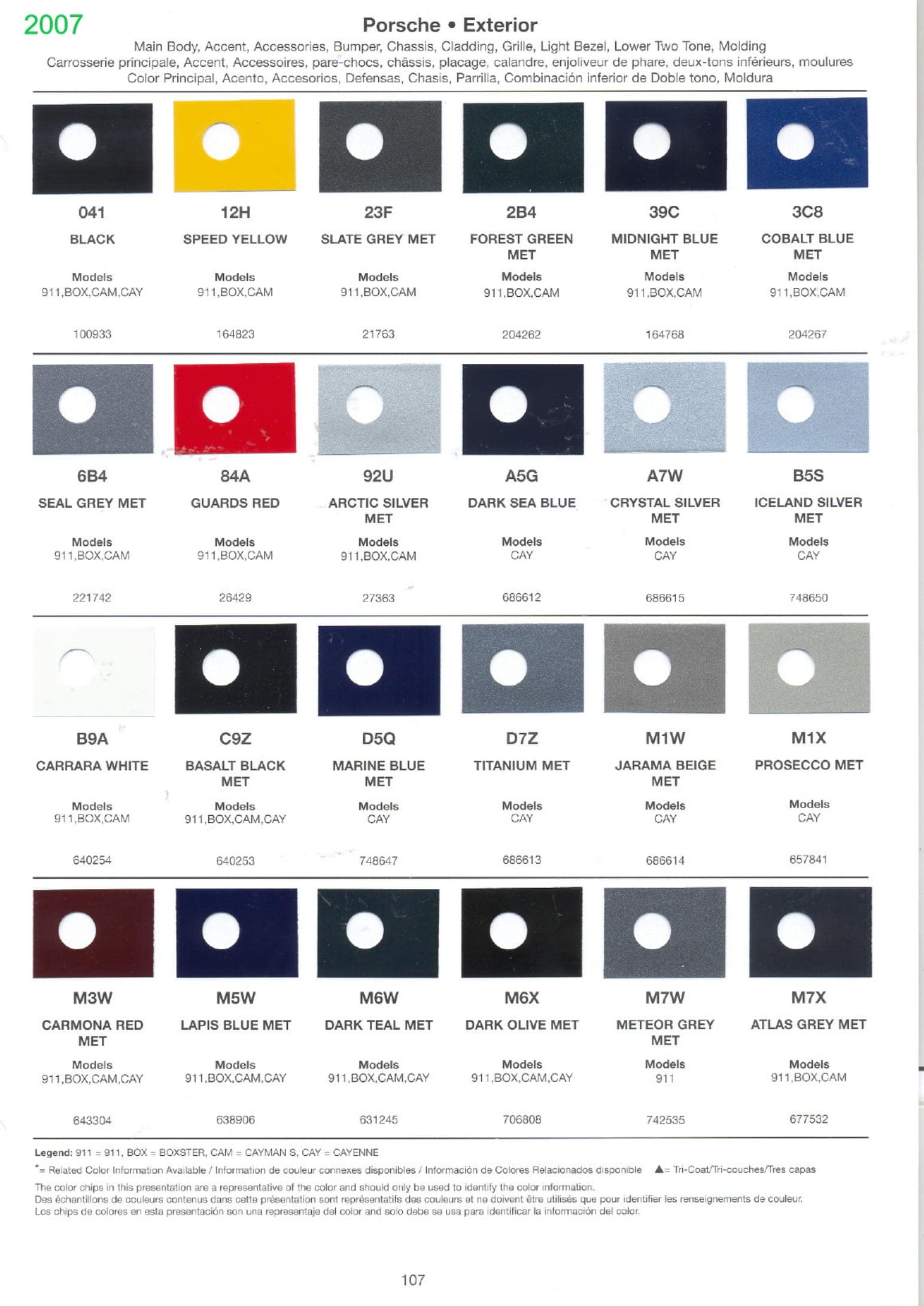 Porsche Paint Charts