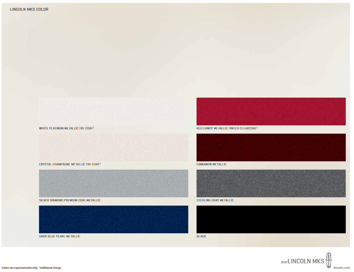 Paint Colors used on Lincoln Vehicles in 2012