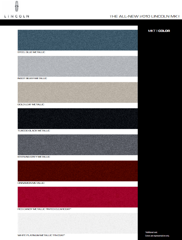 Paint Colors used on Lincoln Vehicles in 2010