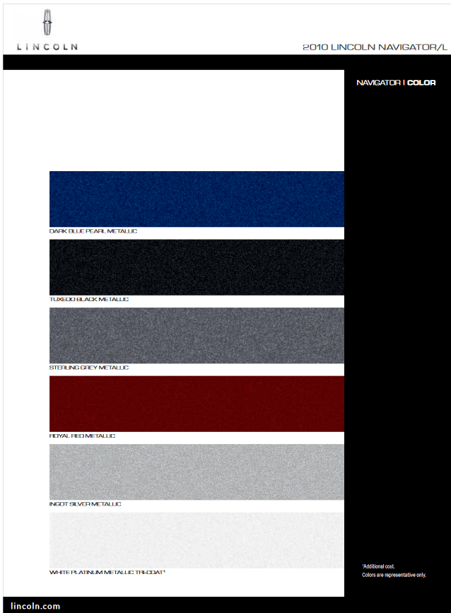 Paint Colors used on Lincoln Vehicles in 2010