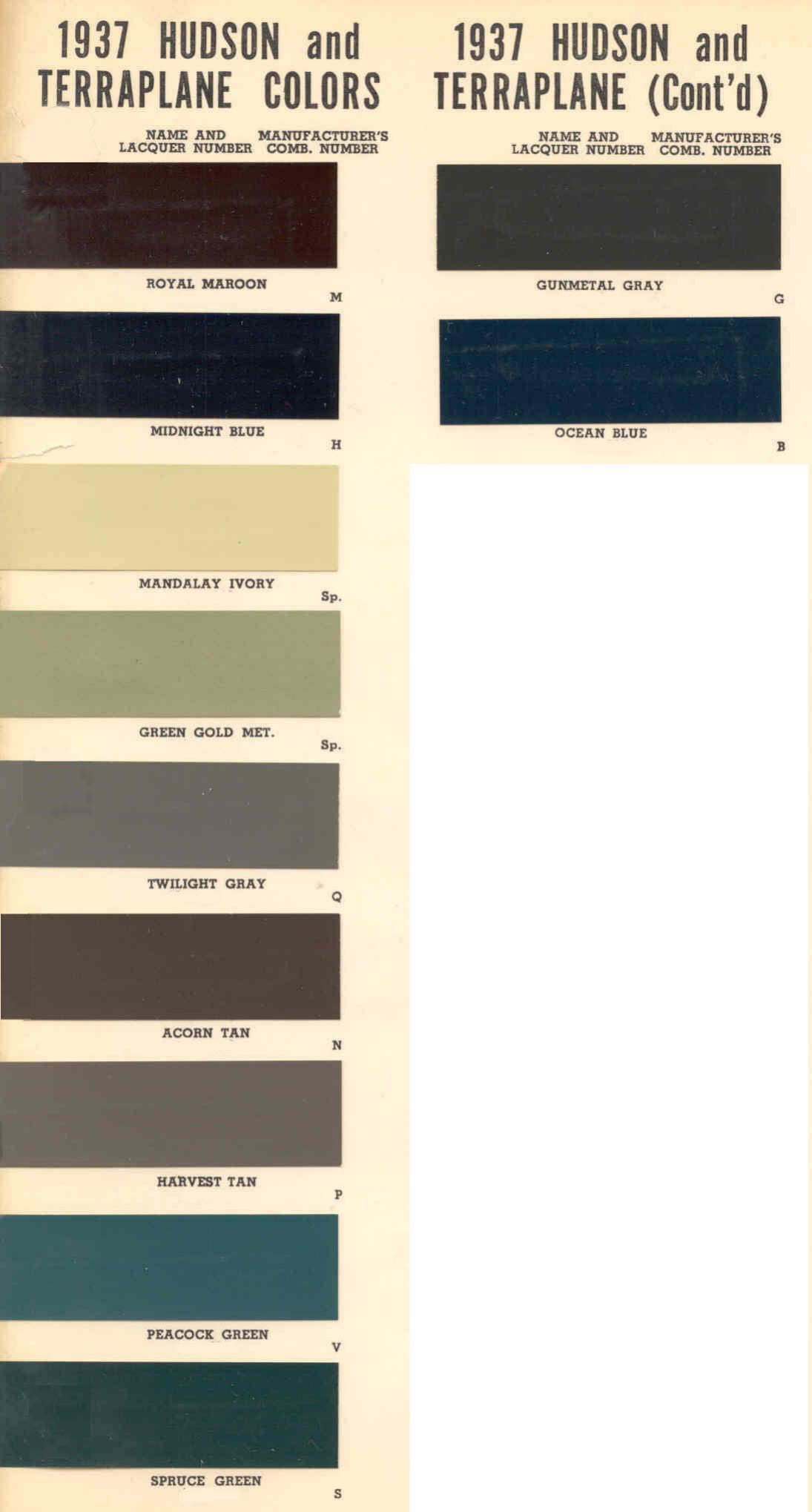 Colors and Codes used on Hudson and Terraplane in 1937