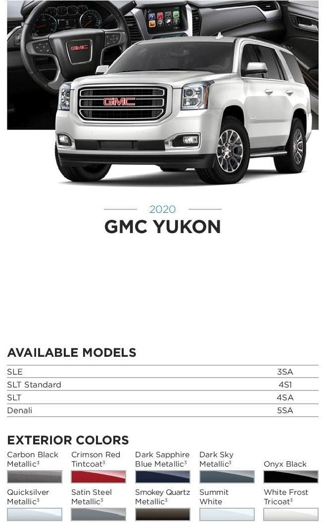 GMC Yukon Paint Codes and Color Charts