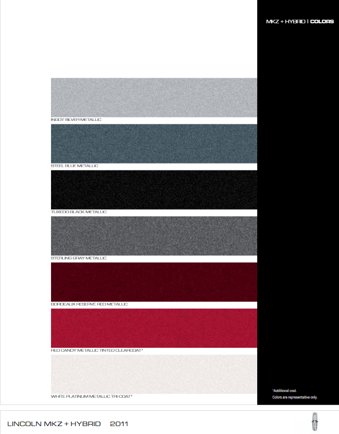 Paint Colors used on Lincoln Vehicles in 2011