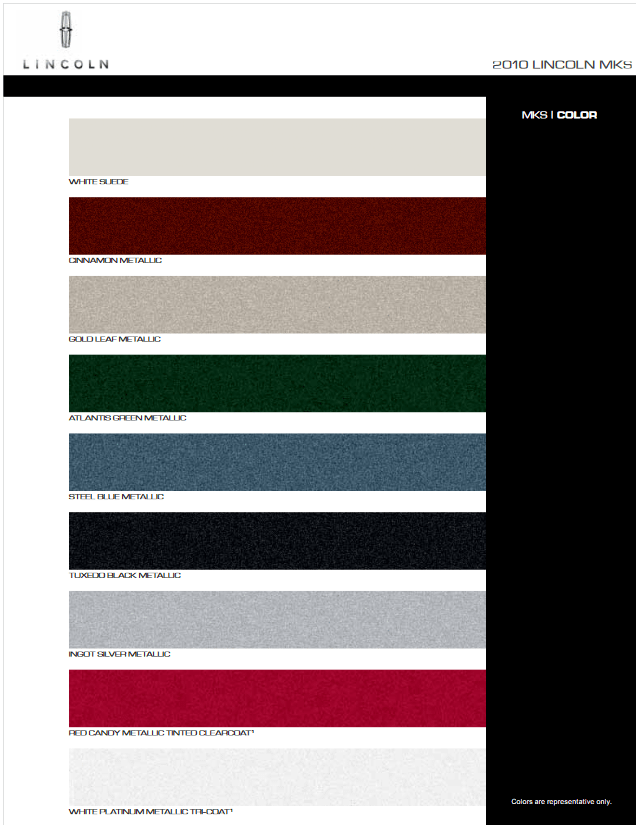 Paint Colors used on Lincoln Vehicles in 2010