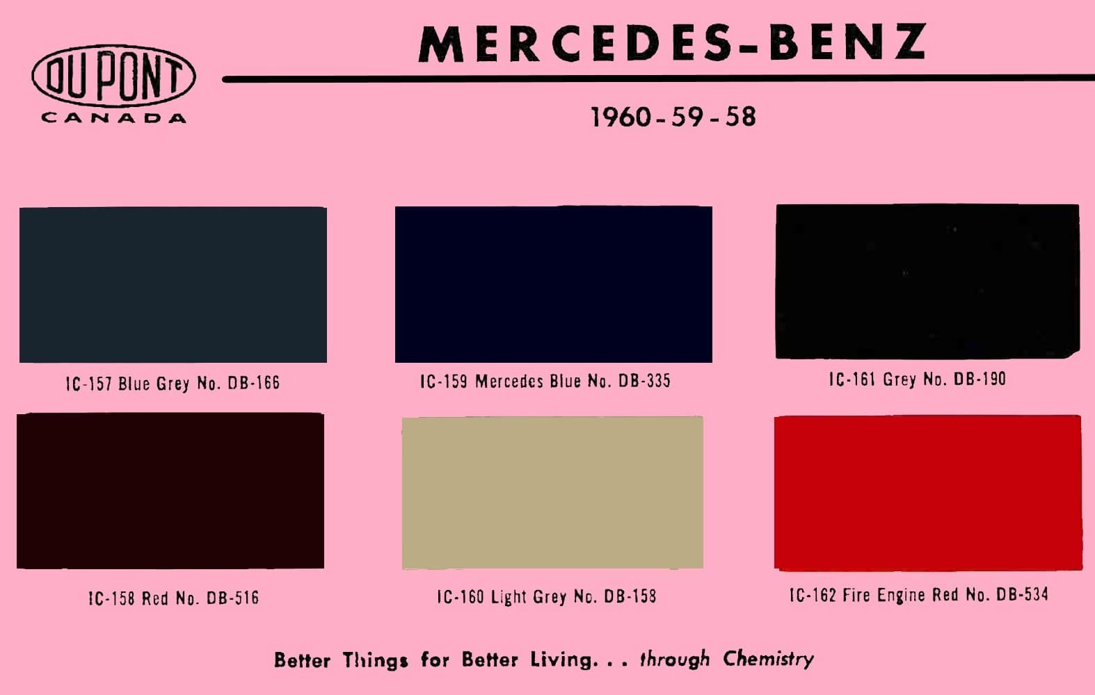 colors used on mercedes benz in 1958 1959 1960