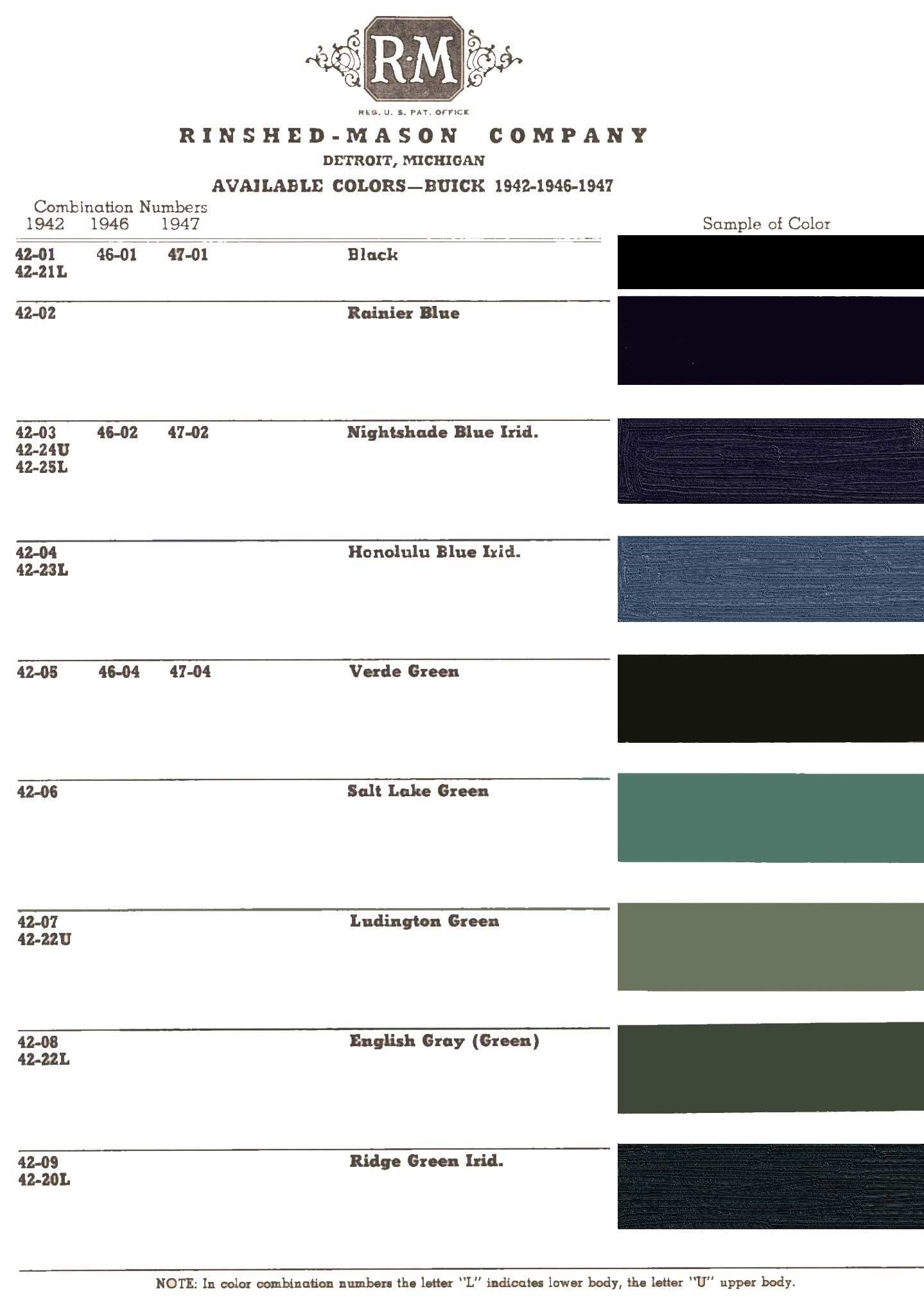 Colors used on Buick during ww2.  Production was limited so the paint companies combined years for the colors charts.